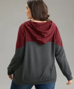 Contrast Patchwork Hooded Pocket Drawstring Sweatshirt -Clothing Shop 660698340 gu