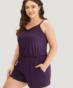 Lace Panel Patchwork Cami Sleep Jumpsuit -Clothing Shop 660916617 vj