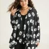 Halloween Skull Print Open Front Hanky Hem Kimono