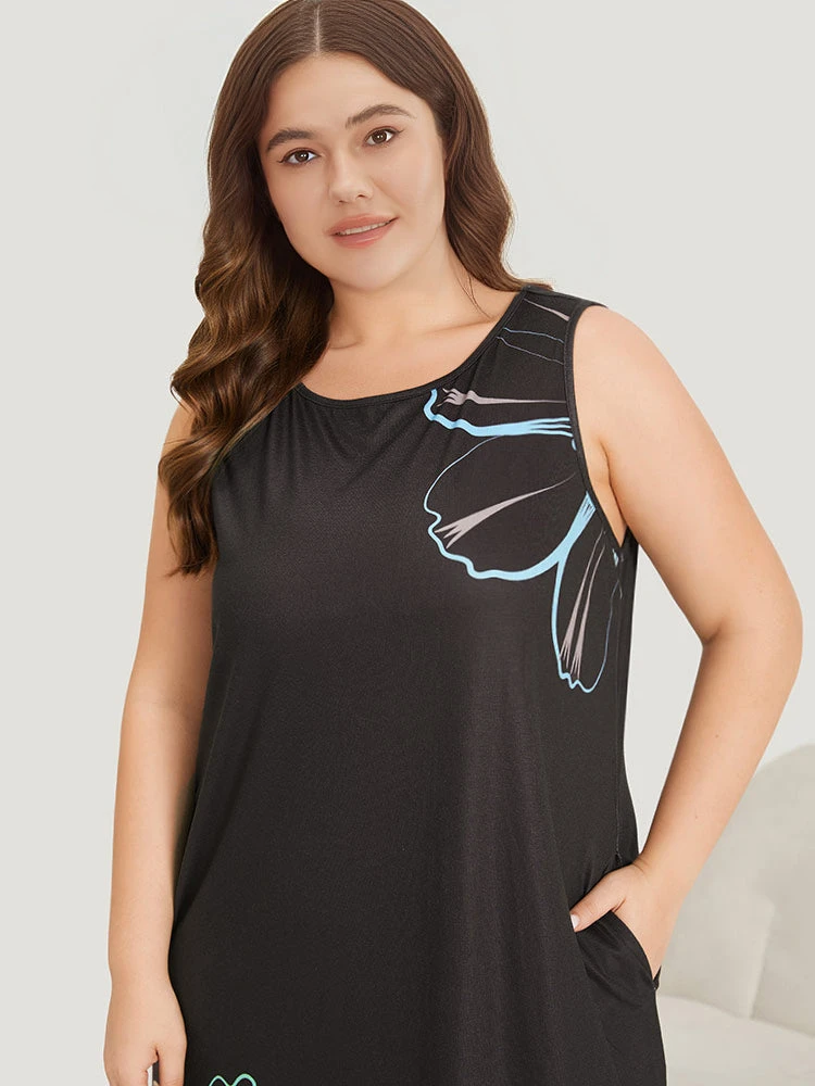 Floral Print Pocket Contrast Sleep Tank Dress 7 Floral Print Pocket Contrast Sleep Tank Dress - Image 5