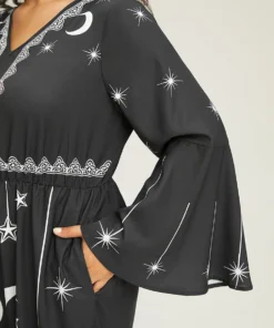 Halloween Moon & Star Elastic Waist Bell Sleeve Jumpsuit -Clothing Shop 661721181 hx