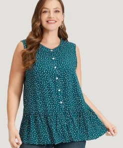 Polka Dot Button Down Patchwork Tank Top