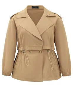 Solid Lapel Collar Drawstring Button Detail Coat 23 Solid Lapel Collar Drawstring Button Detail Coat -Clothing Shop 662135704 jo