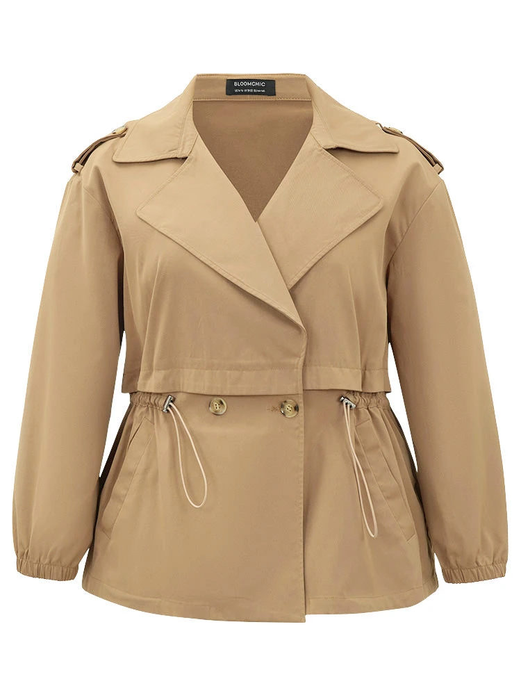 Solid Lapel Collar Drawstring Button Detail Coat 13 Solid Lapel Collar Drawstring Button Detail Coat - Image 11