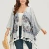 Bandana Print Tassels Trim Batwing Sleeve Kimono