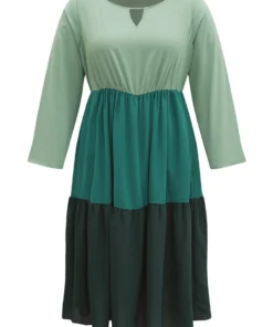 Colorblock Contrast Keyhole Layered Hem Dress -Clothing Shop 662645226 vo