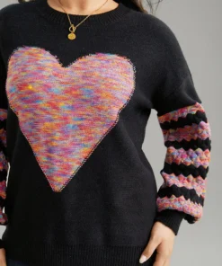 Heart Heather Patchwork Crew Neck Pullover -Clothing Shop 662854222 fw