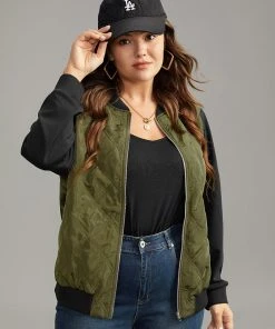 Contrast Patchwork Quilted Zipper Bomber Jacket