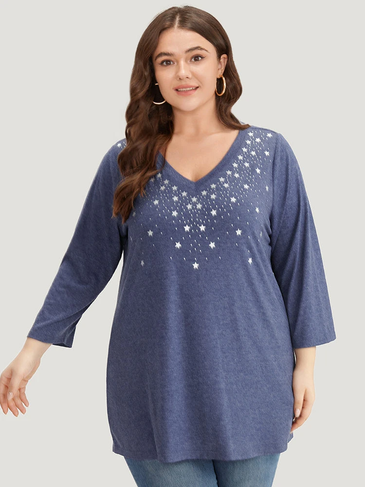 Star Print V Neck T-shirt 7 Star Print V Neck T-shirt - Image 5