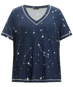 Star Print Stitch V Neck Sleep Top -Clothing Shop 663170147 th