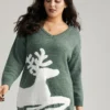 Anti-Pilling Elk Print Drop Shoulder Pullover -Clothing Shop 663717247 cb