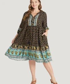 Bandana Tassels Lantern Sleeve Ruffle Pocket Keyhole Neck Dress -Clothing Shop 663905950 xe bb659783 5478 4bbe bfa5 87e87ffbc50d