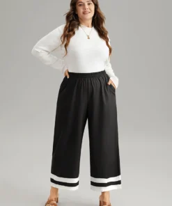 Contrast Trim Slant Pocket Elastic Waist Pants -Clothing Shop 664219031 jb