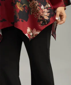 Floral Lace Panel V Neck Hanky Hem Blouse -Clothing Shop 664343030 mo