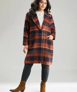 Lapel Collar Plaid Pocket Button Up Coat 14 Lapel Collar Plaid Pocket Button Up Coat -Clothing Shop 664485563 eo