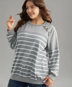 Striped Patchwork Button Detail Sweatshirt -Clothing Shop 665223688 cs ec0bd76e 5f78 45ef 8a71 23fd38e26a03