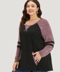 Striped Contrast Pocket Raglan Sleeve High Low Hem Sweatshirt -Clothing Shop 665610180 hh 47b4af2c 59c6 4ad2 a5fb 55468eb2f974