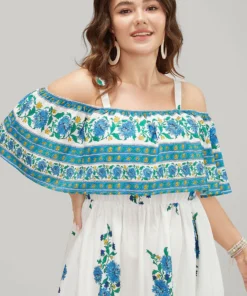 Bandana Print Flutter Pocket Cold Shoulder Dress -Clothing Shop 665747009 jk