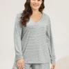 Striped Print V Neck Sleep Top