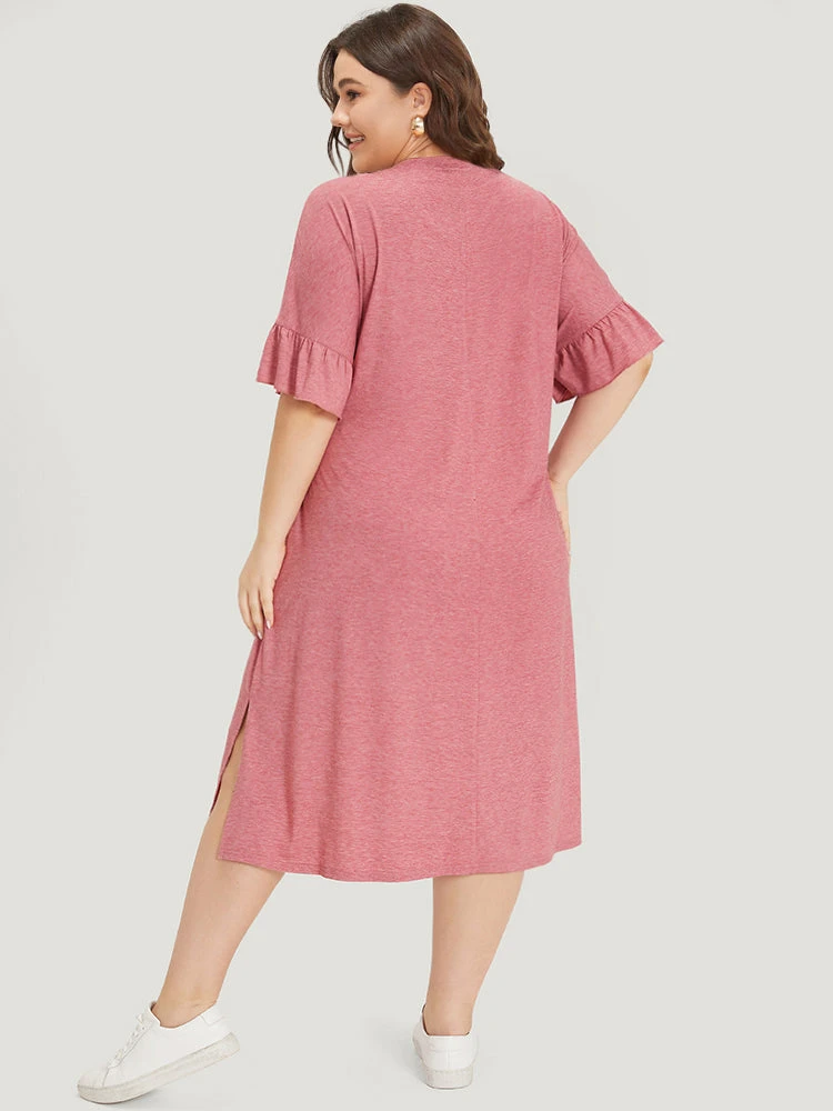 Supersoft Essentials Solid Ruffle Trim Split Side Dress 6 Supersoft Essentials Solid Ruffle Trim Split Side Dress - Image 4