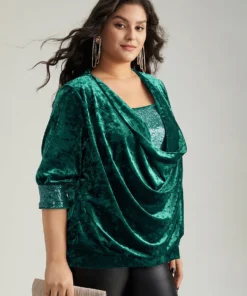 Cowl Neck 2-In-1 Sequin Patchwork Blouse -Clothing Shop 666196526 kb eadae020 ce9d 4e41 8b84 07a27f4abc4d
