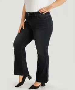 Plain Flare Leg Dark Wash Jeans -Clothing Shop 666298638 ju 7d726c94 a4ed 43ea b1a3 e996fb323c73