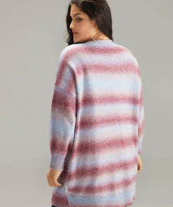 Ombre Elastic Cuffs Open Front Cardigan -Clothing Shop 666587468 su