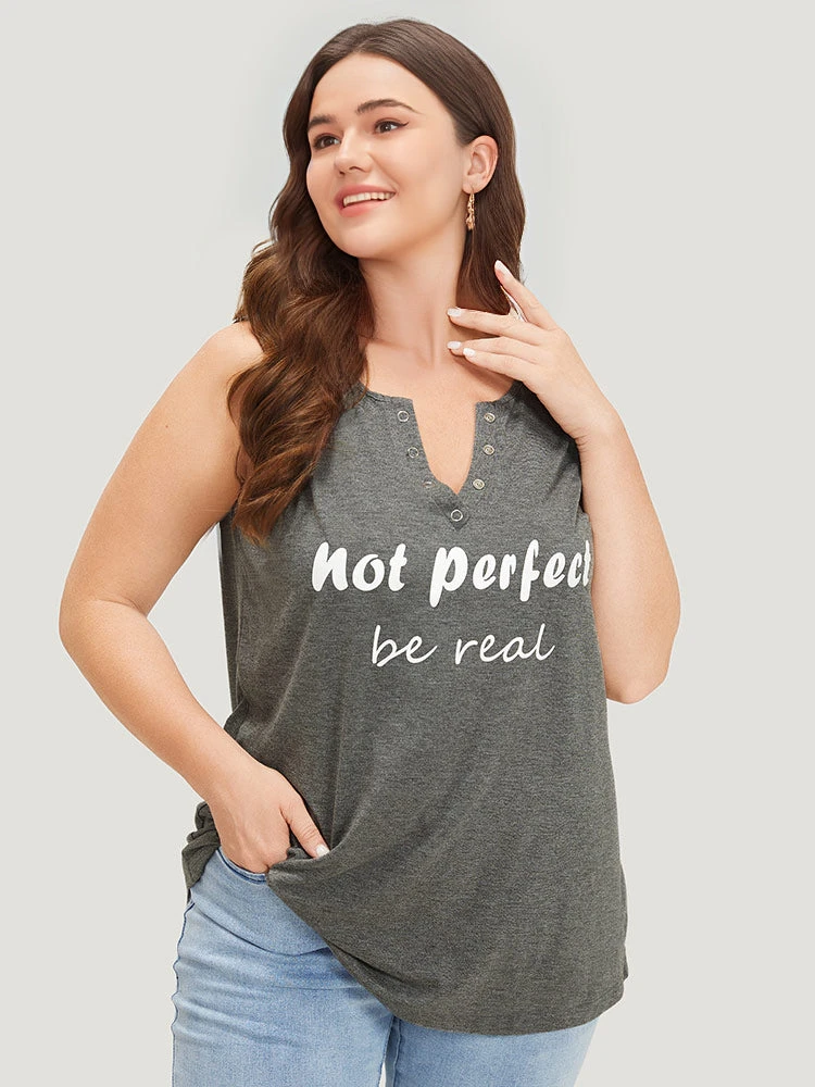 Letter Print Button Notched Tank Top 7 Letter Print Button Notched Tank Top - Image 5