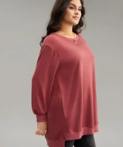 Solid Rib Knit Hem High Low Hem Sweatshirt 13 Solid Rib Knit Hem High Low Hem Sweatshirt -Clothing Shop 667409847 ea