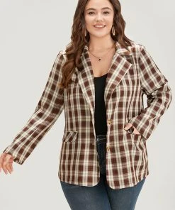 Plaid Button Through Flap Pocket Blazer 17 Plaid Button Through Flap Pocket Blazer -Clothing Shop 667661837 hb