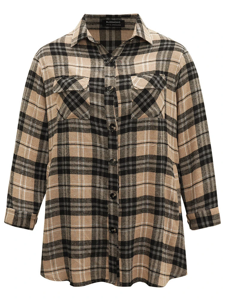 Plaid Flap Pocket Curved Hem Shacket 12 Plaid Flap Pocket Curved Hem Shacket - Image 10