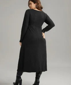 Solid Textured V Neck Pocket Dress -Clothing Shop 668169739 wh