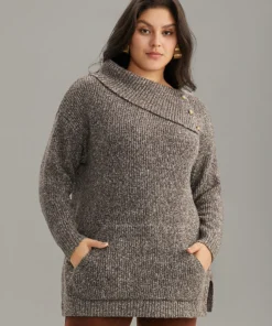 Heather Split Hem Asymmetrical Button Detail Pullover -Clothing Shop 668892672 iu