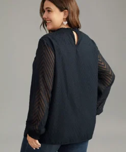 Plain Patchwork Mesh Shirred Frill Trim Blouse -Clothing Shop 669063300 pc