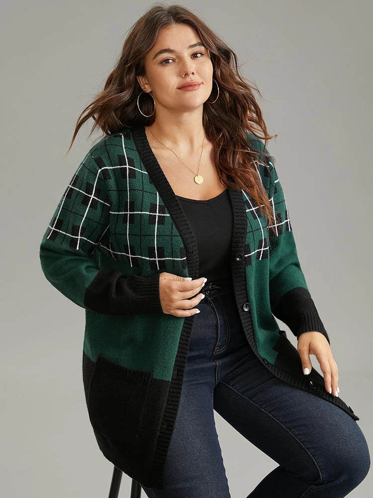 Supersoft Essentials Plaid Geometric Contrast Pocket Cardigan 5 Supersoft Essentials Plaid Geometric Contrast Pocket Cardigan - Image 3