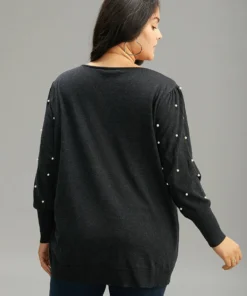 Supersoft Essentials Solid Pearl Beaded Elastic Cuffs Pullover -Clothing Shop 669596923 fi
