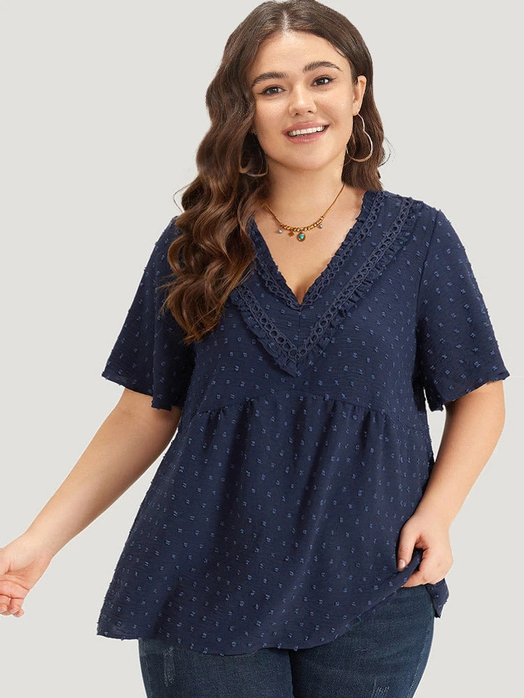 Polka Dot Frill Trim V Neck Flutter Blouse 5 Polka Dot Frill Trim V Neck Flutter Blouse - Image 3