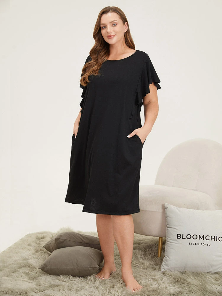Solid Pocket Flutter Trim Sleep Dress 7 Solid Pocket Flutter Trim Sleep Dress - Image 5