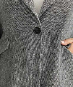 Plain Textured Pocket Suit Collar Blazer -Clothing Shop 67040551 th