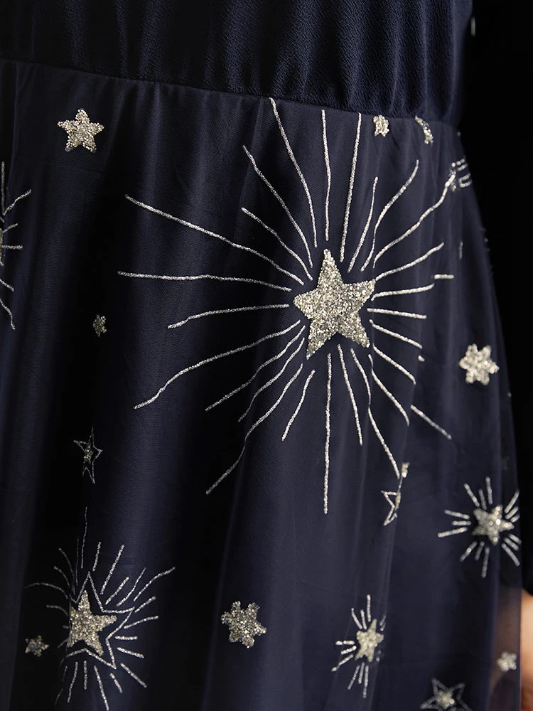 Star Glitter Mesh Patchwork Notched Dress 8 Star Glitter Mesh Patchwork Notched Dress - Image 6