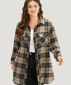 Plaid Flap Pocket Curved Hem Shacket 14 Plaid Flap Pocket Curved Hem Shacket -Clothing Shop 670722862 kg