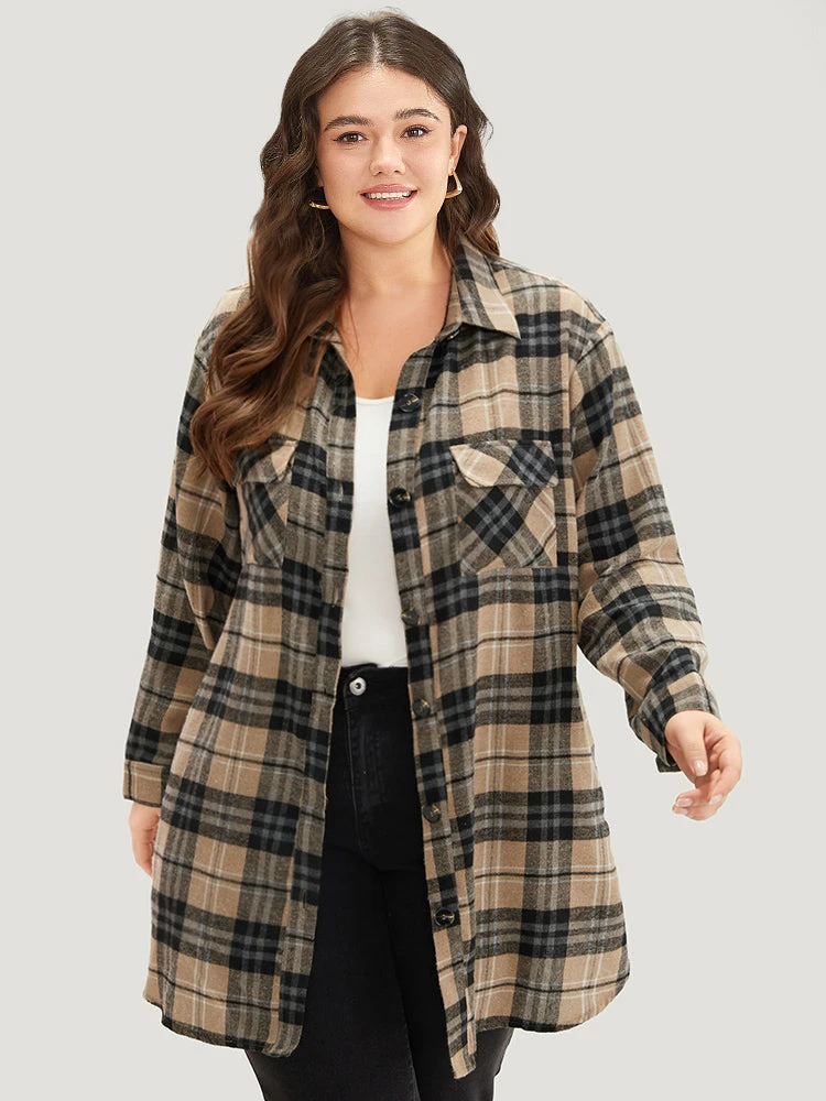 Plaid Flap Pocket Curved Hem Shacket 5 Plaid Flap Pocket Curved Hem Shacket - Image 3