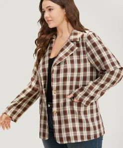 Plaid Button Through Flap Pocket Blazer 14 Plaid Button Through Flap Pocket Blazer -Clothing Shop 67222119 ap