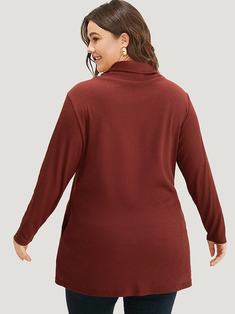 Rib Knit Mock Neck Wrap Pocket Button Detail Sweatshirt 4 Rib Knit Mock Neck Wrap Pocket Button Detail Sweatshirt - Image 2