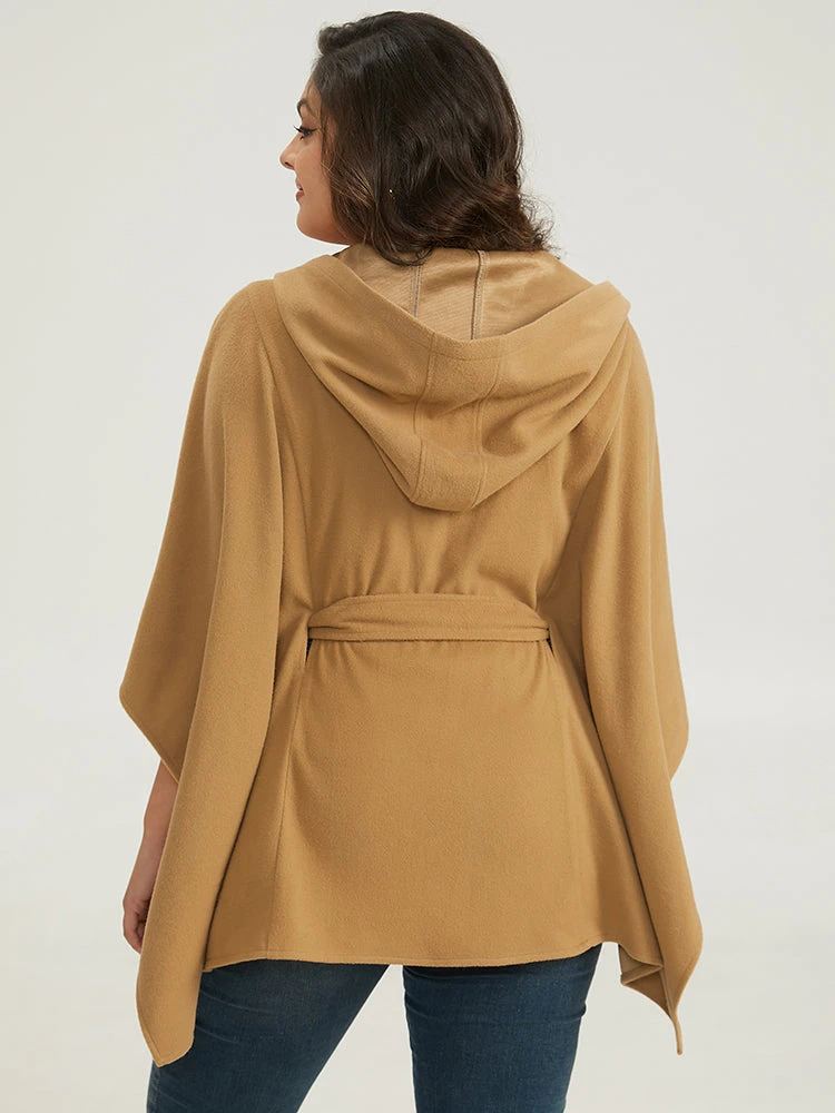Solid Hooded Belted Batwing Sleeve Jacket 9 Solid Hooded Belted Batwing Sleeve Jacket - Image 7
