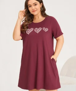 Heart Print Ruffle Hem Crew Neck Sleep Dress 11 Heart Print Ruffle Hem Crew Neck Sleep Dress -Clothing Shop 672695581 an