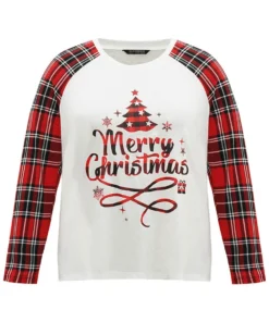 Christmas Print Raglan Sleeve Crew Neck Sleep Top -Clothing Shop 672747875 pc