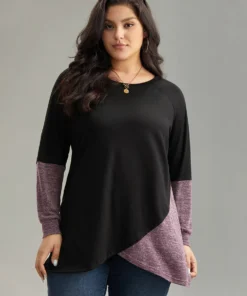 Two Tone Patchwork Heather Arc Hem T-shirt