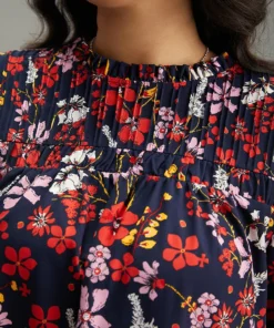 Floral Print Frill Trim Cut Out Blouse -Clothing Shop 673481729 le