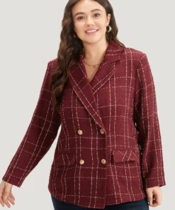 Halloween Plaid Tweed Button Up Pocket Lapel Collar Blazer -Clothing Shop 674750429 ux